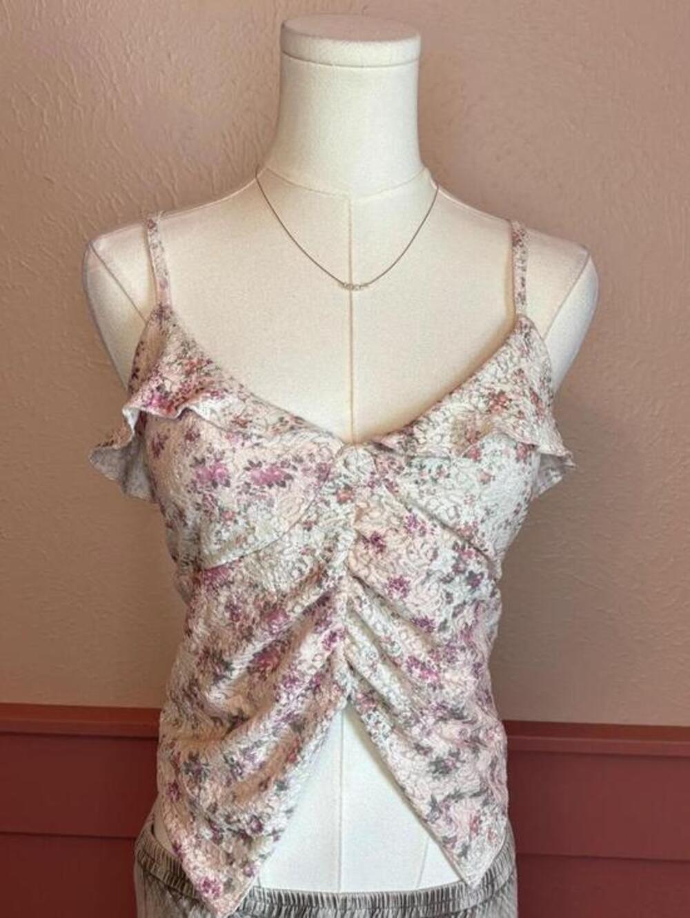 ruffle floral fairy top  sugar kiss cream pink open front fairy boho